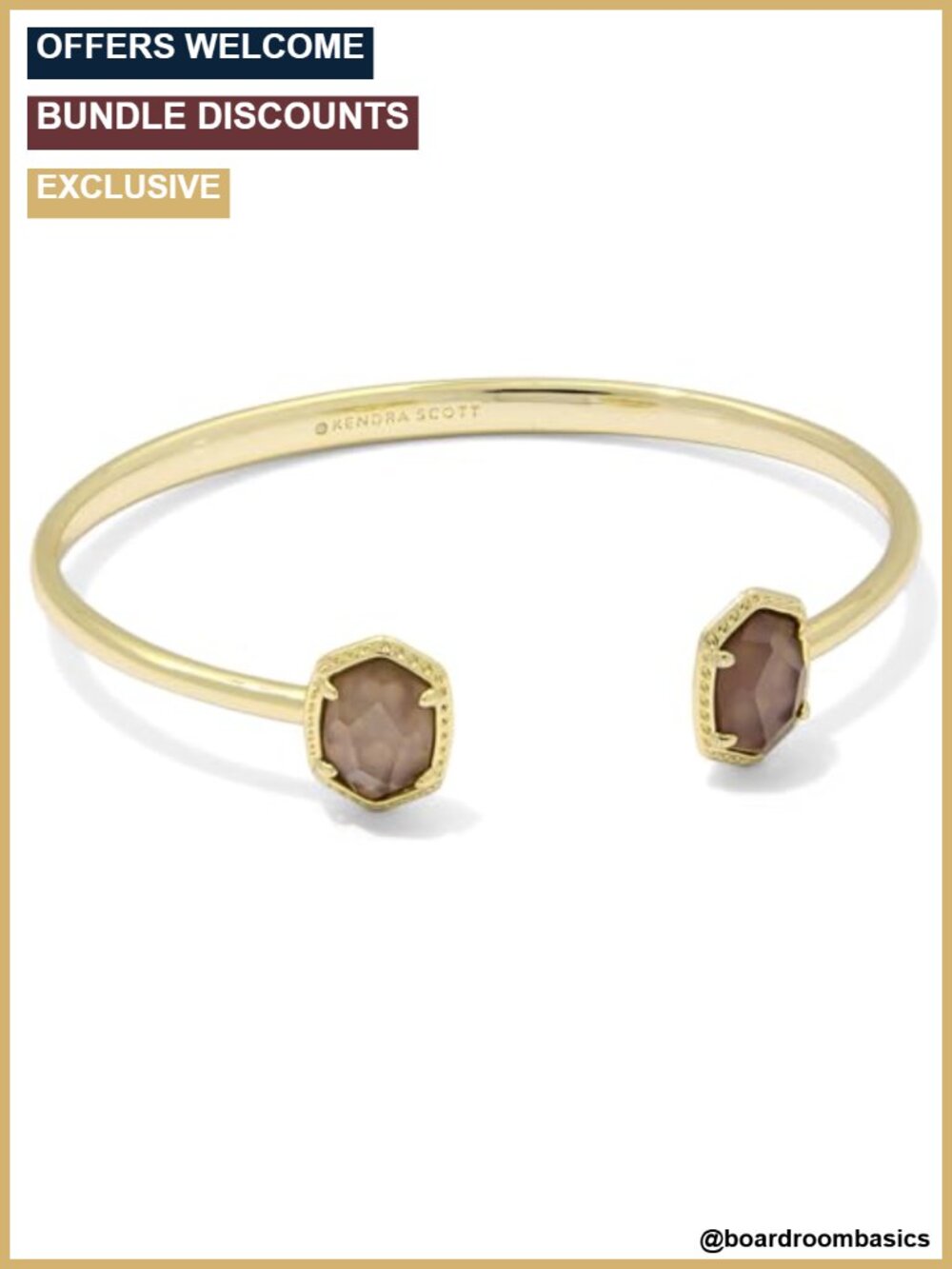 Daphne Frame Cuff Bracelet Brass Slip-On Adjustable Statement Jewelry